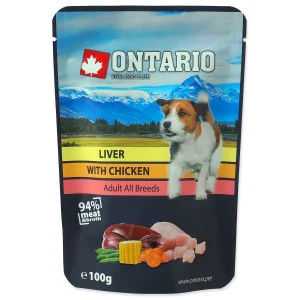 ONTARIO Dog, vrećica, piletina s pilećom jetrom i povrćem, u temeljcu, 100g