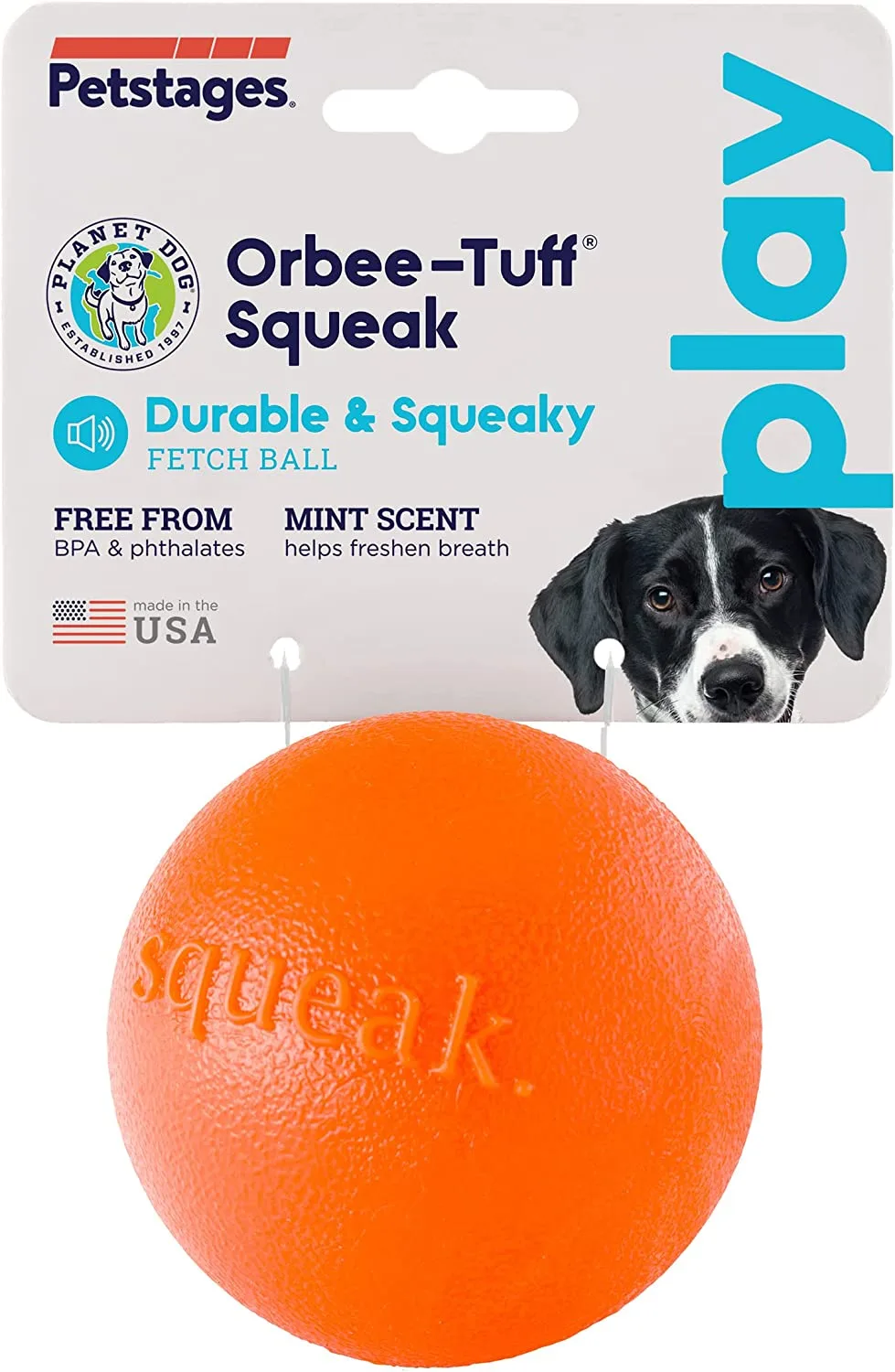 Planet Dog Squeak Ball blue 7,5 cm – orange