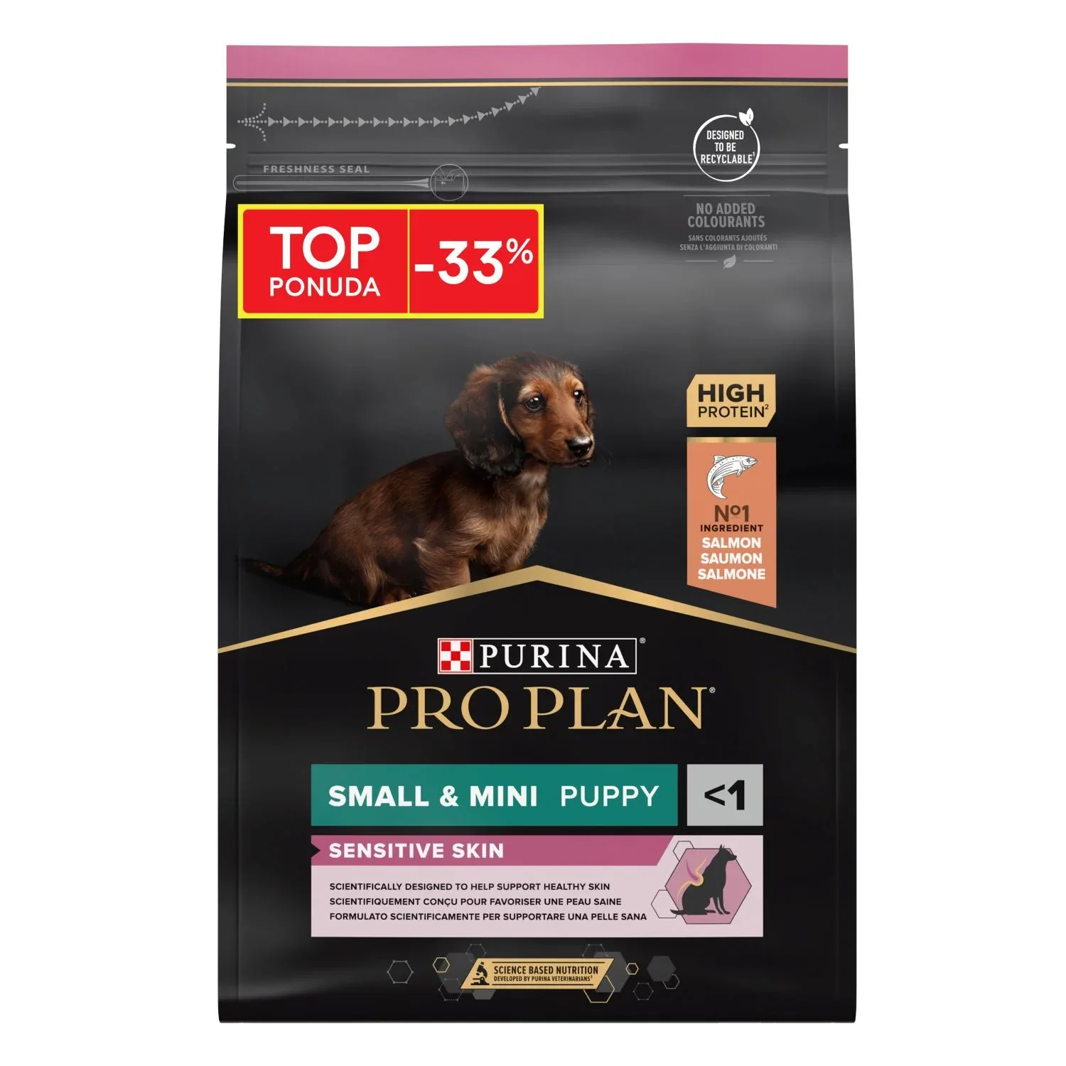 PRO PLAN PUPPY Small/Mini, Sensitive Skin, Opti Derma, bogato lososom, 3kg -33%