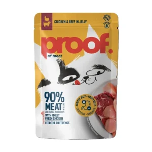 PROOF, Piletina s govedinom, komadići u želeu, za odrasle mačke, 85 g