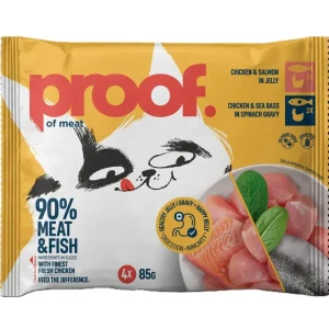 PROOF, Piletina s lososom, Piletina s brancinom, za odrasle mačke, 4x85g