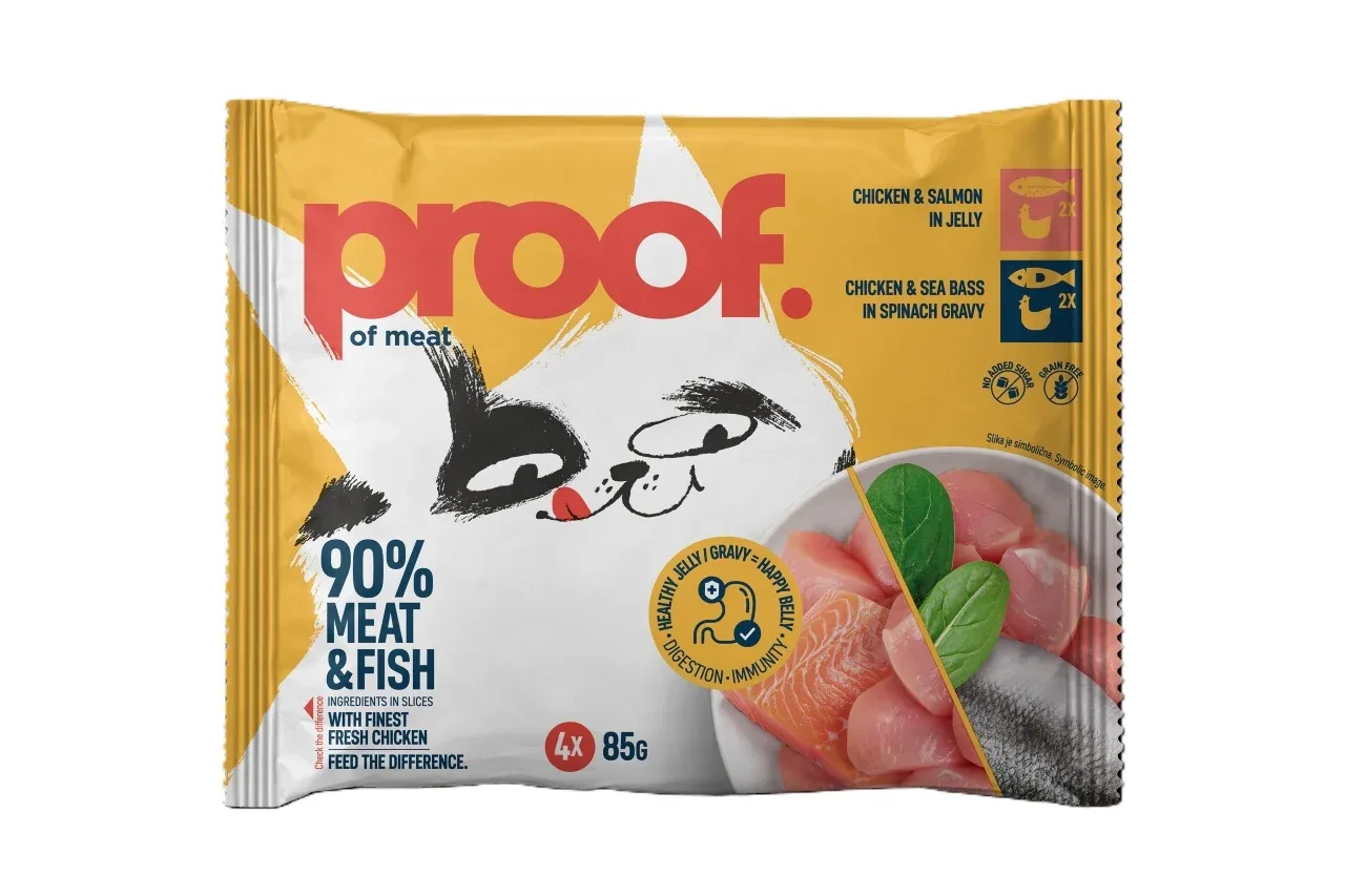 PROOF, Piletina s lososom, Piletina s brancinom, za odrasle mačke, 4x85g