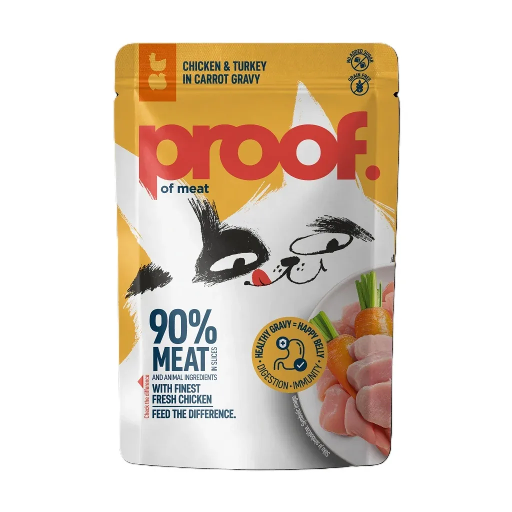 PROOF, Piletina s puretinom, komadići u umaku od mrkve, za odrasle mačke, 85g