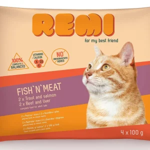 REMI Cat Multipak (2x s govedinom i jetrom, 2x s pastrvom i lososom), 4x100 g