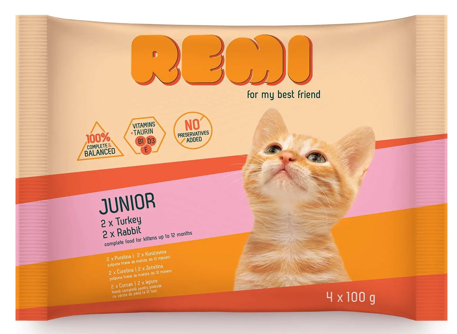 REMI KITTEN Multipak (2x s puretinom, 2x s kunićevinom), 4x100g