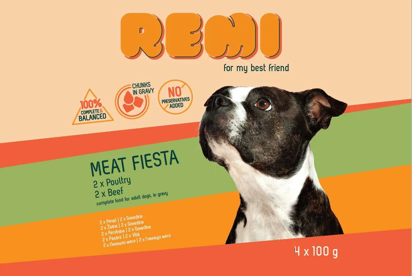 REMI Multipack Meat Fiesta, 2x s peradi, 2x s govedinom, za pse, 4x100g