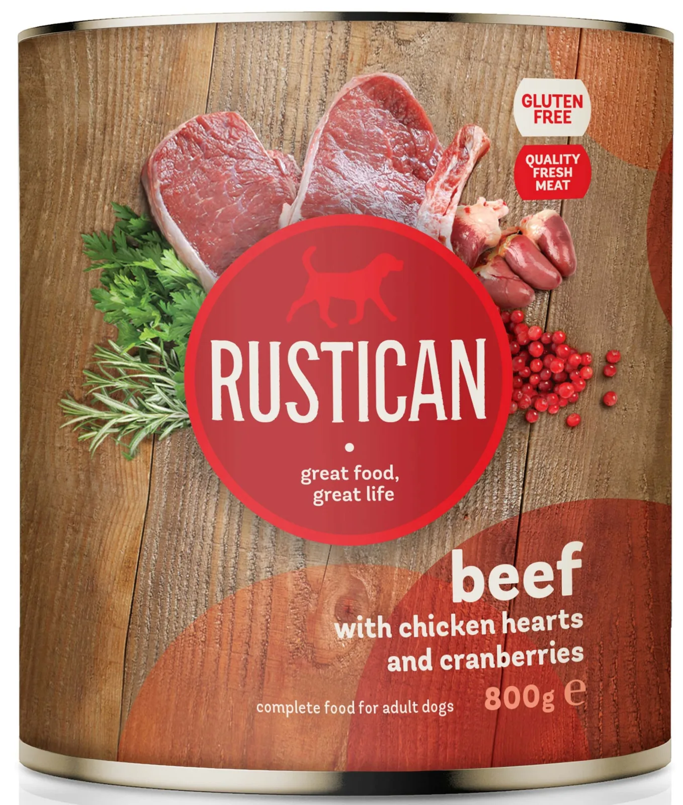 RUSTICAN Govedina s pilećim srcima i brusnicama, bez glutena