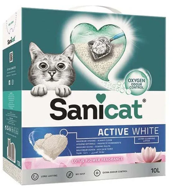SANICAT Active White Lotus, grudajući mineralni pijesak za mačke, mirisni, 10l