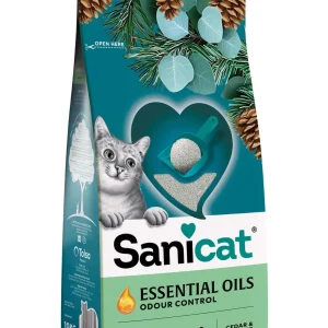 SANICAT Essential Oils Cedar&Euc, grudajući mineralni pijesak za mačke, mirisni