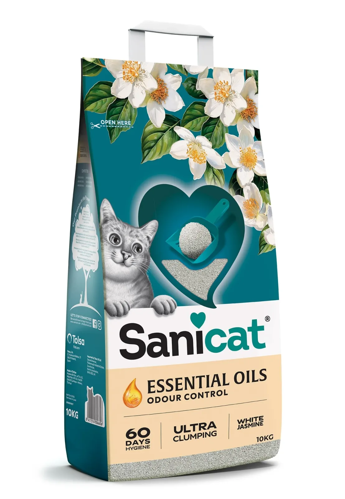 SANICAT Essential Oils White Jasmine, grudajući mineralni pijesak za mačke,10l
