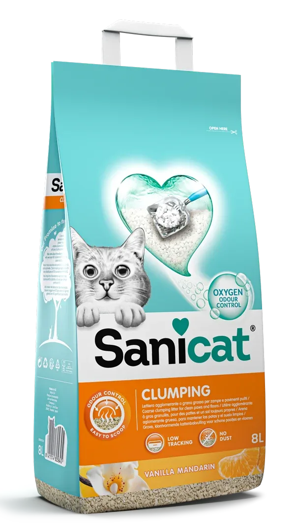 SANICAT Vanilla&Mandarina, grudajući mineralni pijesak za mačke, mirisni, 8l