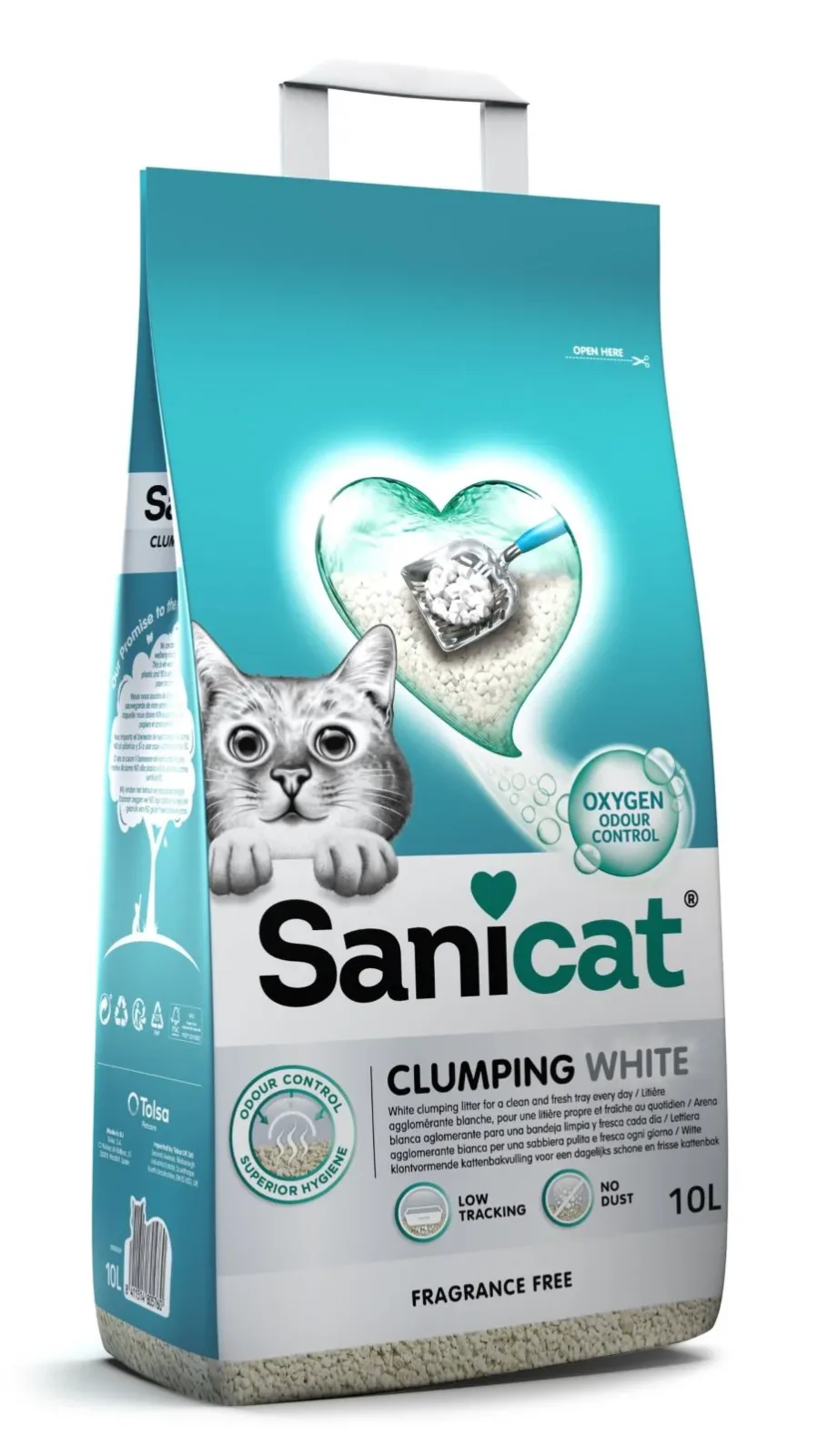 SANICAT White, grudajući mineralni pijesak za mačke, bezmirisni, 20l