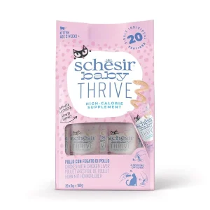 SCHESIR Baby KITTEN Thrive, piletina s jetrom, dopunska hrana za mačiće, 20x8g