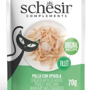 SCHESIR Vrećica za mačke, Piletina s brancinom u želeu, 70g