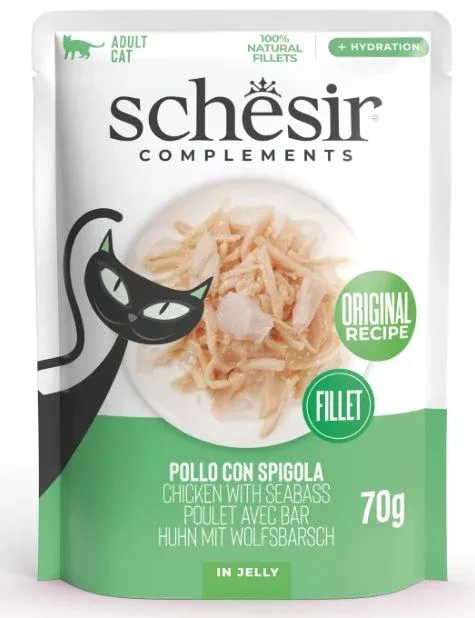 SCHESIR Vrećica za mačke, Piletina s brancinom u želeu, 70g