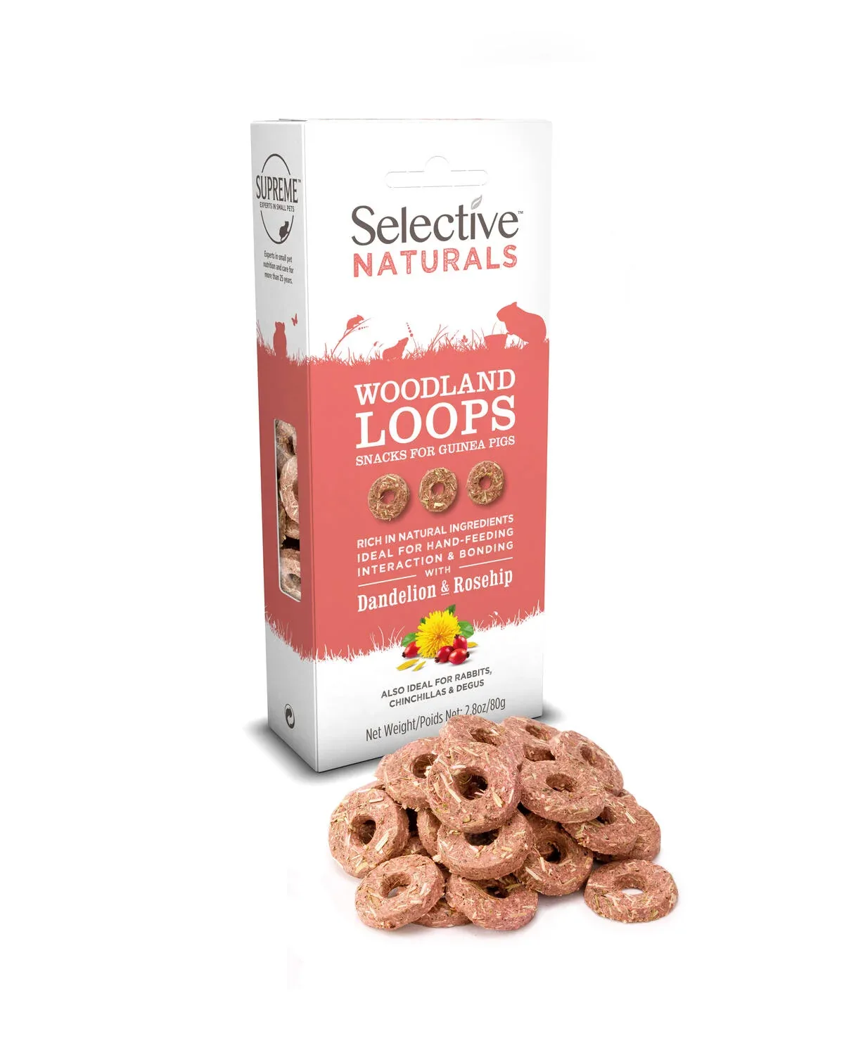SELECTIVE Woodland Loops s maslačkom i šipkom, male životinje, 80 g