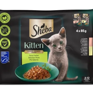 SHEBA KITTEN Multipack, 2x s lososom, 2x s piletinom, u umaku, 4x85g