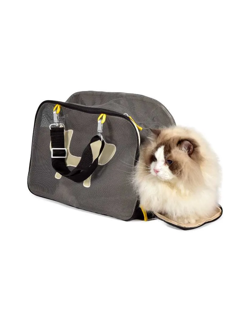 UNITED PETS Torba za mačke Mesh, nosivost do 7kg, crno/žuta, 44x23x28cm - Image 2