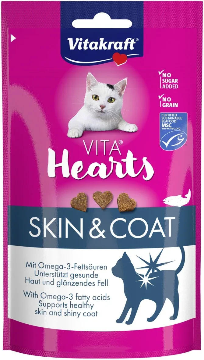 VITAKRAFT Vita Hearts SkinCoat, poslastice za mačke s lososom, 40g
