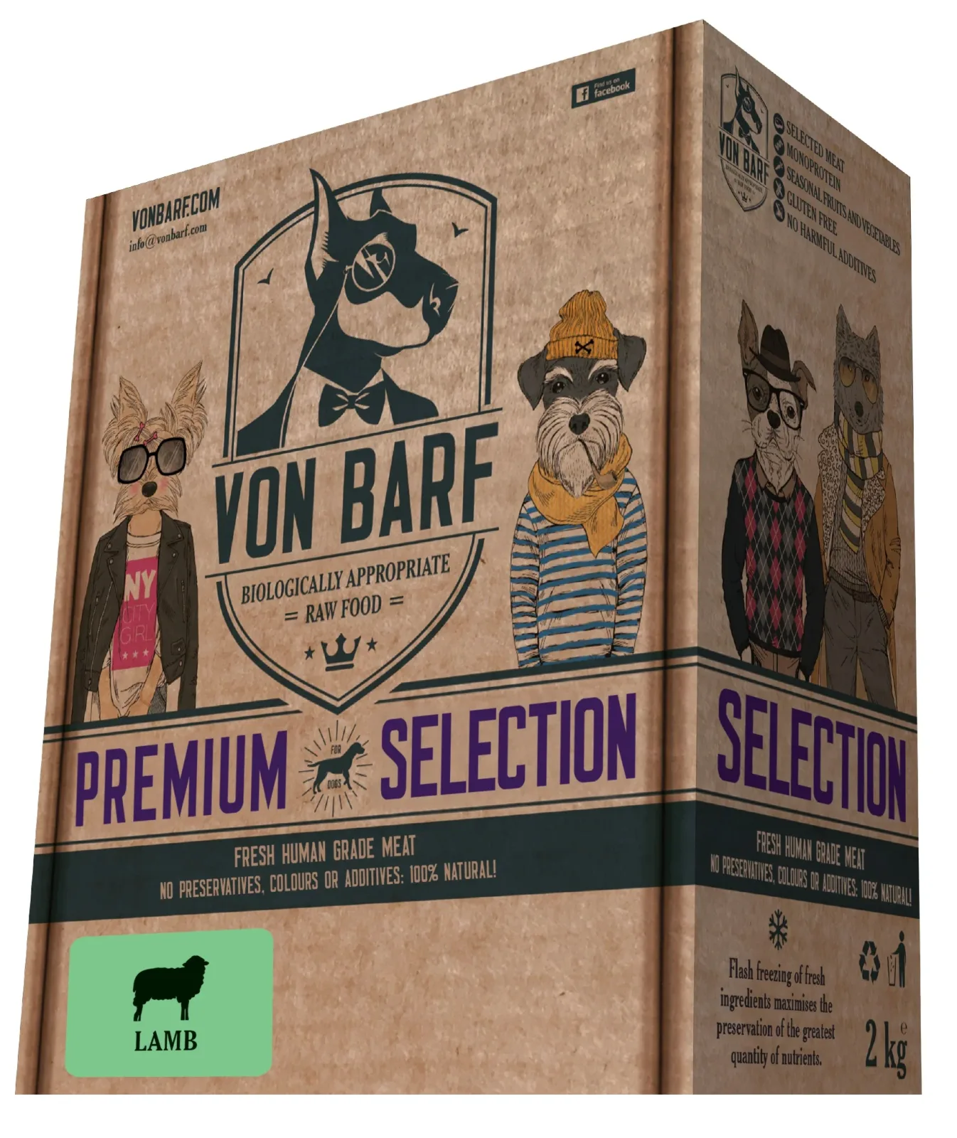 Von BARF Premium Selection, janjetina, sirova zamrznuta hrana za pse, 8x250g