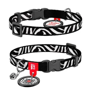 WAUCAT Ogrlica za mačke Zebra, Smart QR, XS, 10mm/20-30cm