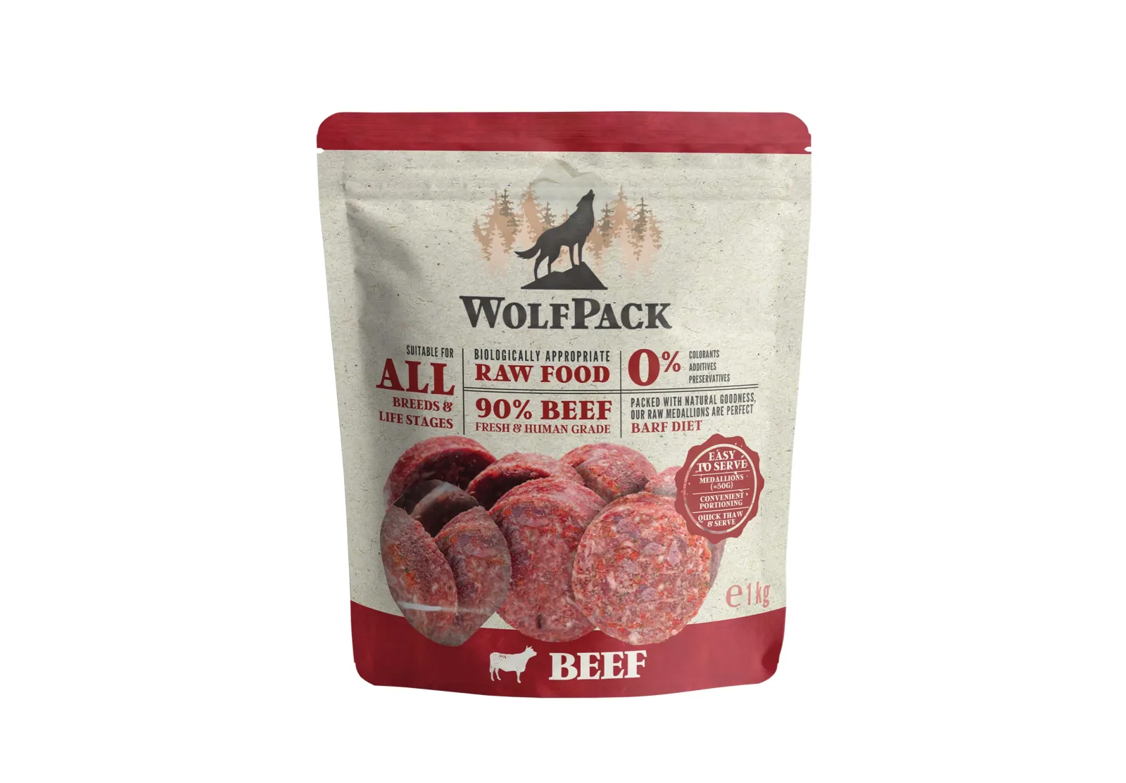 WOLFPACK BARF Medaljoni govedina, sirova zamrznuta hrana za pse, 1kg