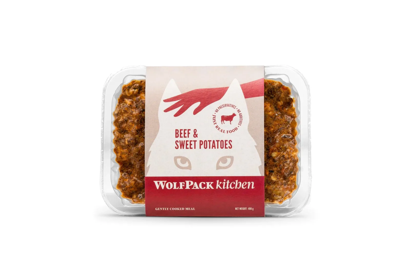 WOLFPACK Kitchen Govedina s batatom, kuhana zamrznuta hrana za pse, 400g